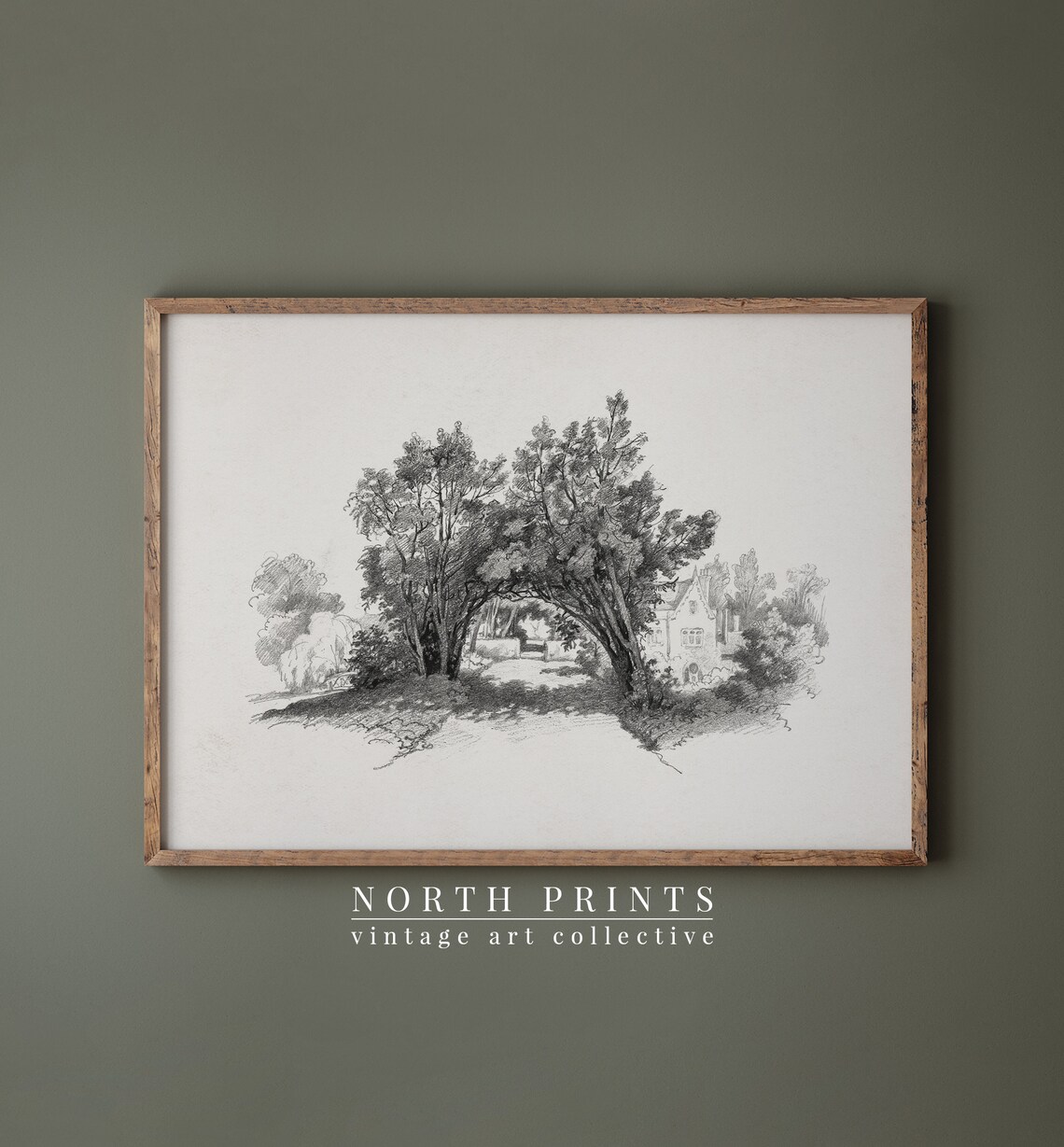 Vintage Cottage Antique Landscape Sketch Art Print - Image 4