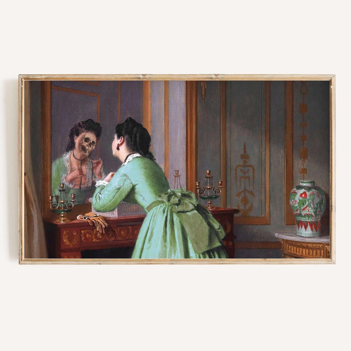 Victorian Woman Skull Mirror Reflection Subtly Spooky Fall Poster