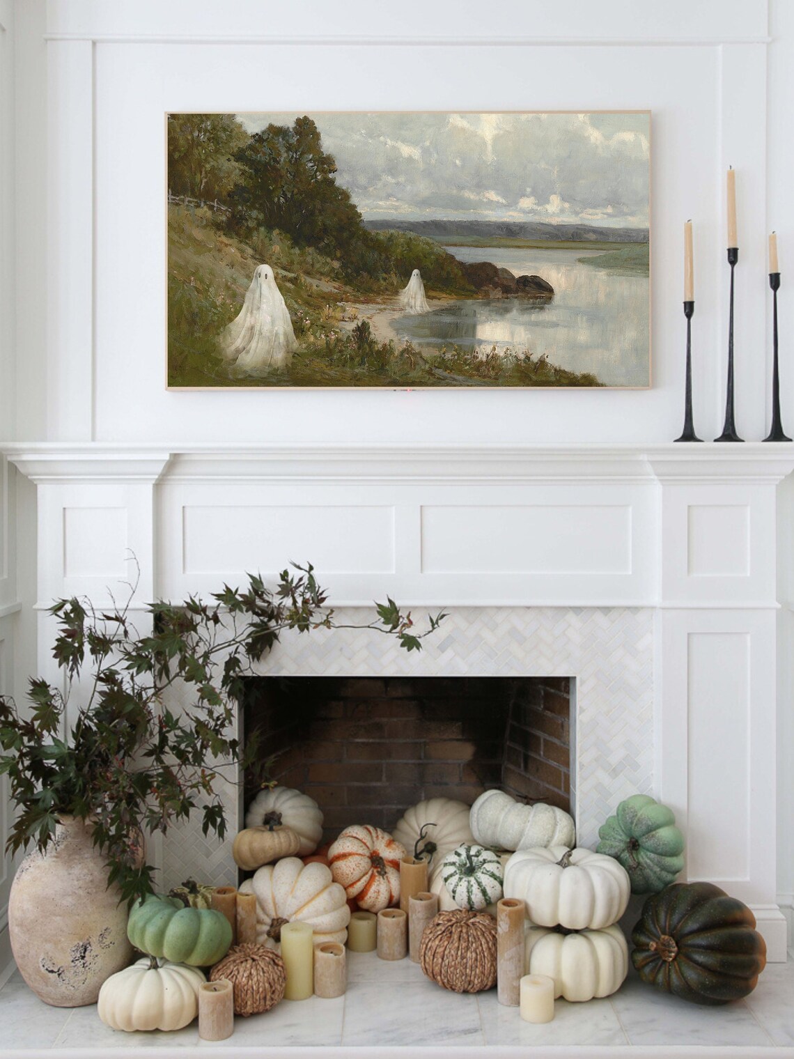Vintage Halloween Ghost Painting, Spooky Landscape Art Print - Image 3