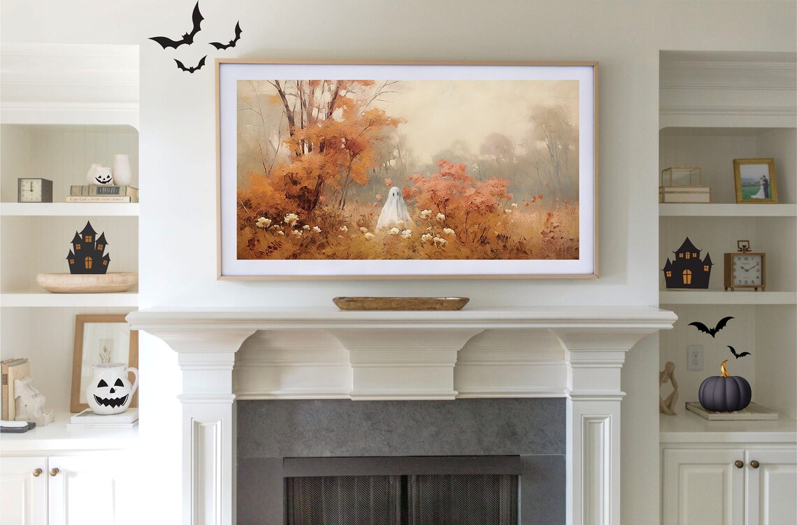 Sheet Ghost In Rustic Autumn Wildflower Field Vintage Halloween Poster - Image 2