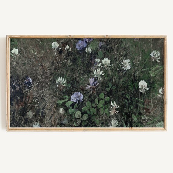 Dark Toned Vintage Clover Painting Antique Green Shamrock Art Poster