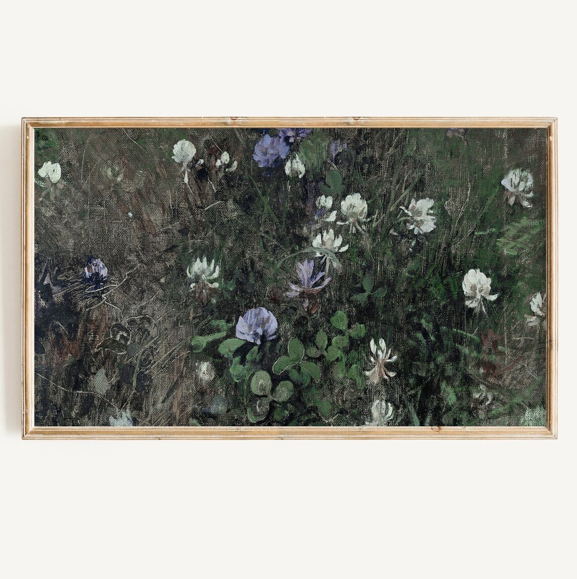 Dark Toned Vintage Clover Painting Antique Green Shamrock Art Poster
