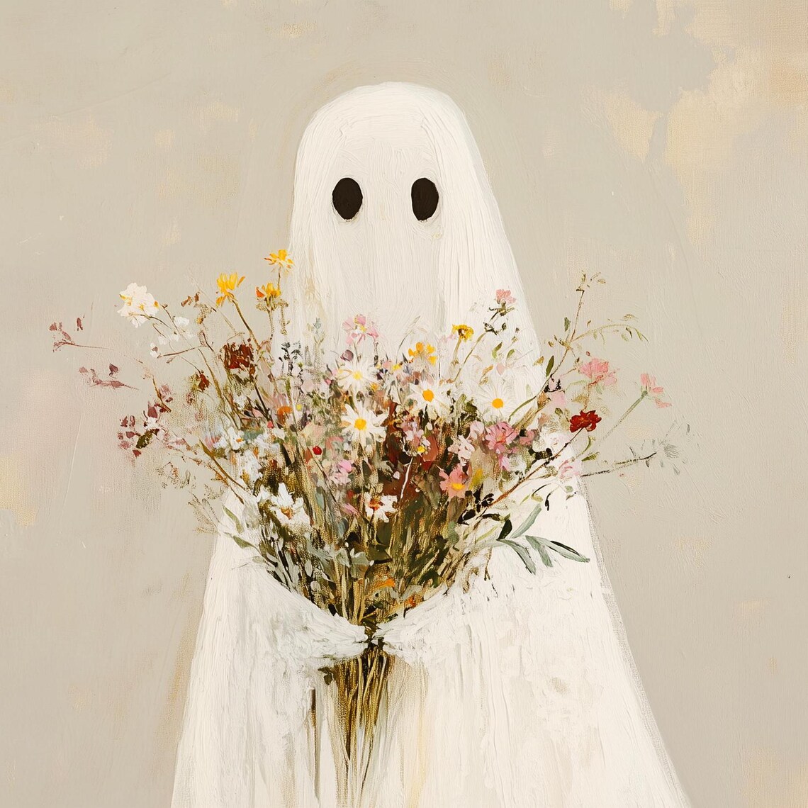 Halloween Whimsical Fall Floral Ghost Art Print - Image 3