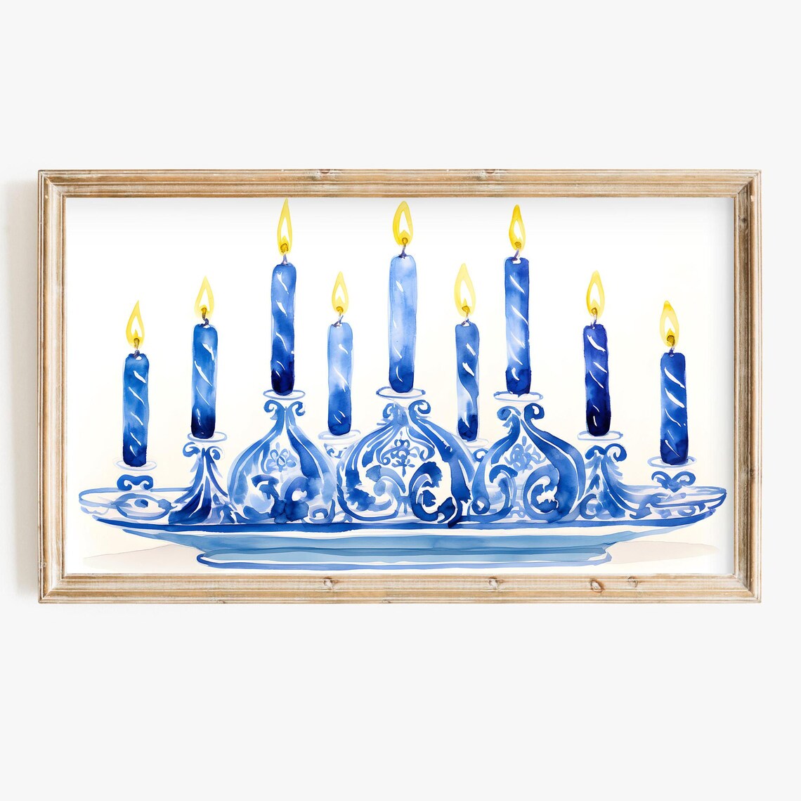 Hanukkah Blue Menorah Watercolor Art Print