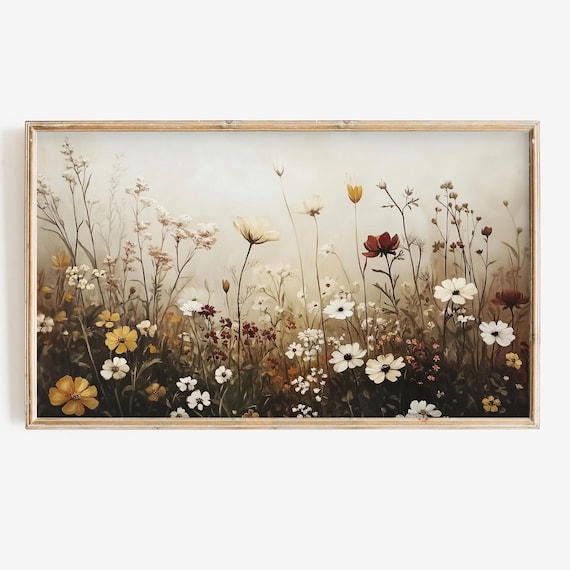 Moody Neutral Toned Wildflower Meadow Botanical Spring Art Poster
