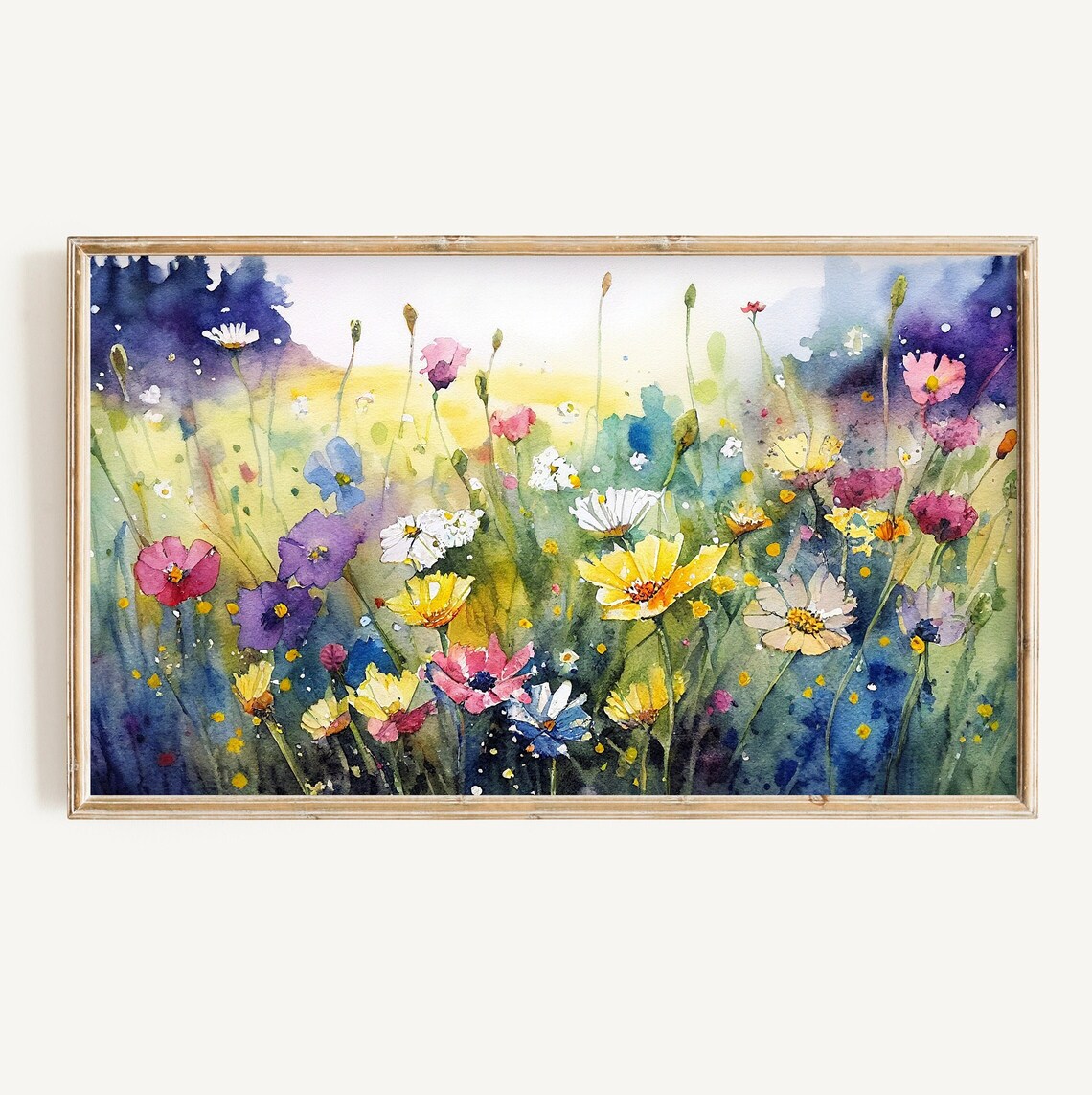 Watercolor Wildflower Meadow Daisy Cosmos Spring Garden Poster