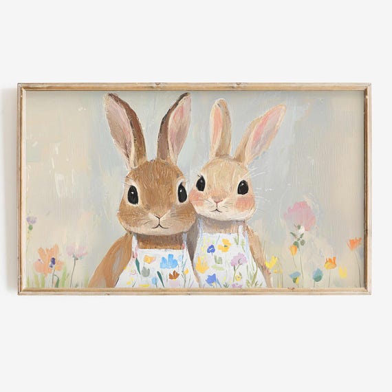 Frame Tv Art Easter Bunny Wildflower Spring Frame Tv Art Cute Rabbit Kids Art For Tv Background