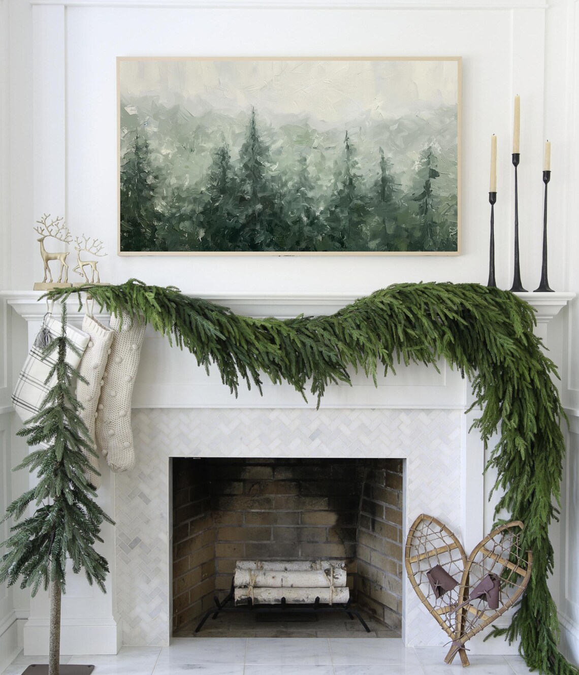 Winter Pine Tree Painting, Minimalist Rustic Landscape - Image 3