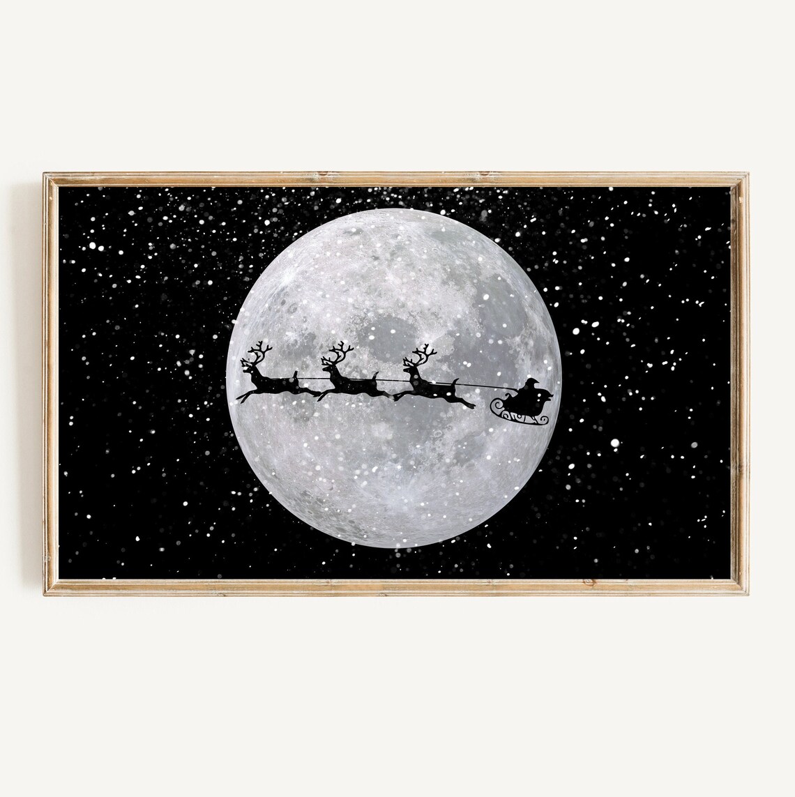 Christmas Santa Sleigh and Reindeer, Minimalist Art Print