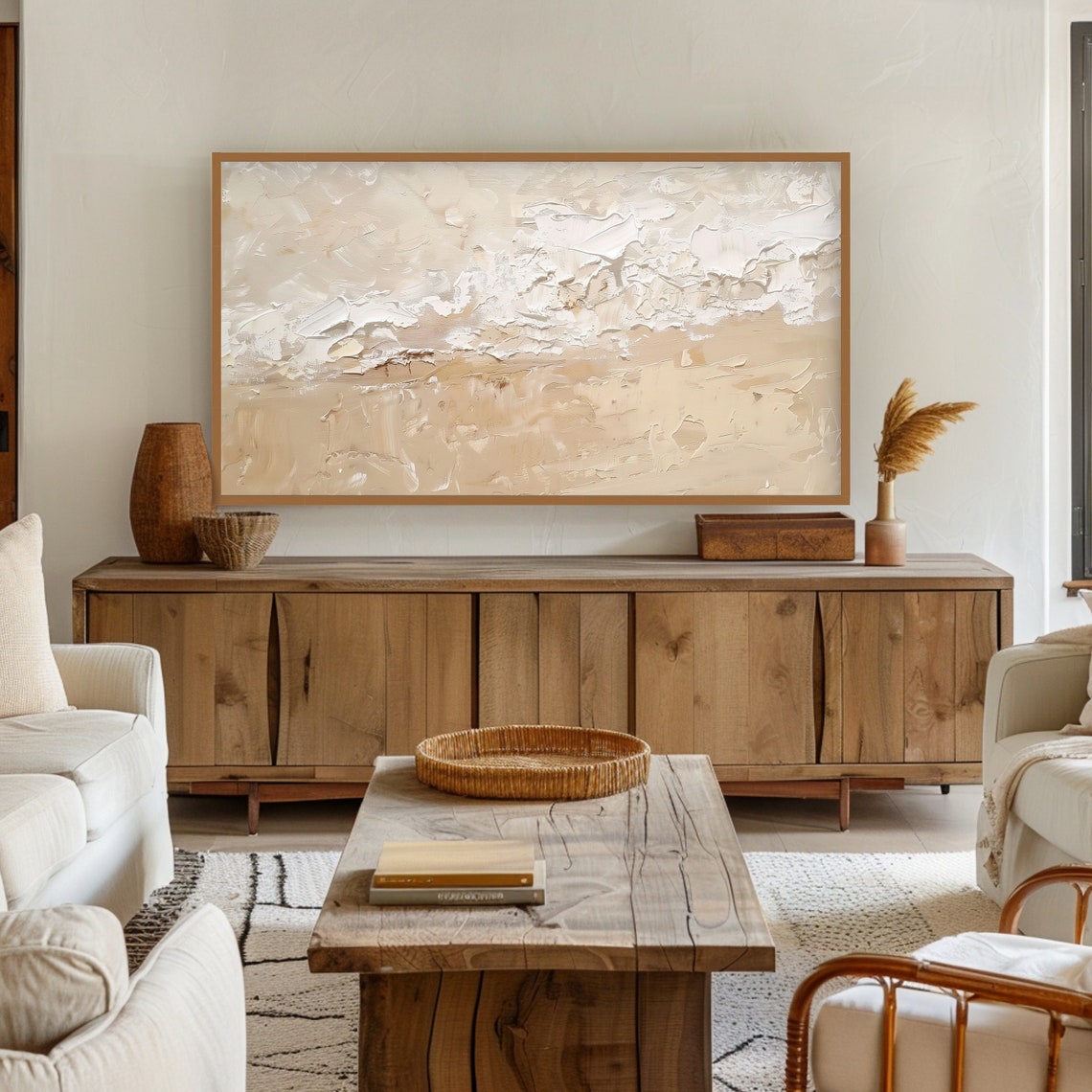 Abstract Textured Ocean Waves Neutral Beige Coastal Art Print Poster - Image 3