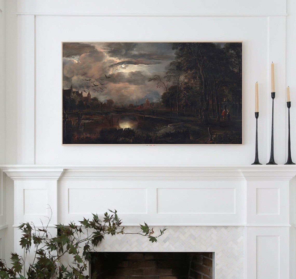 Vintage Halloween Night Landscape Art Print - Image 3