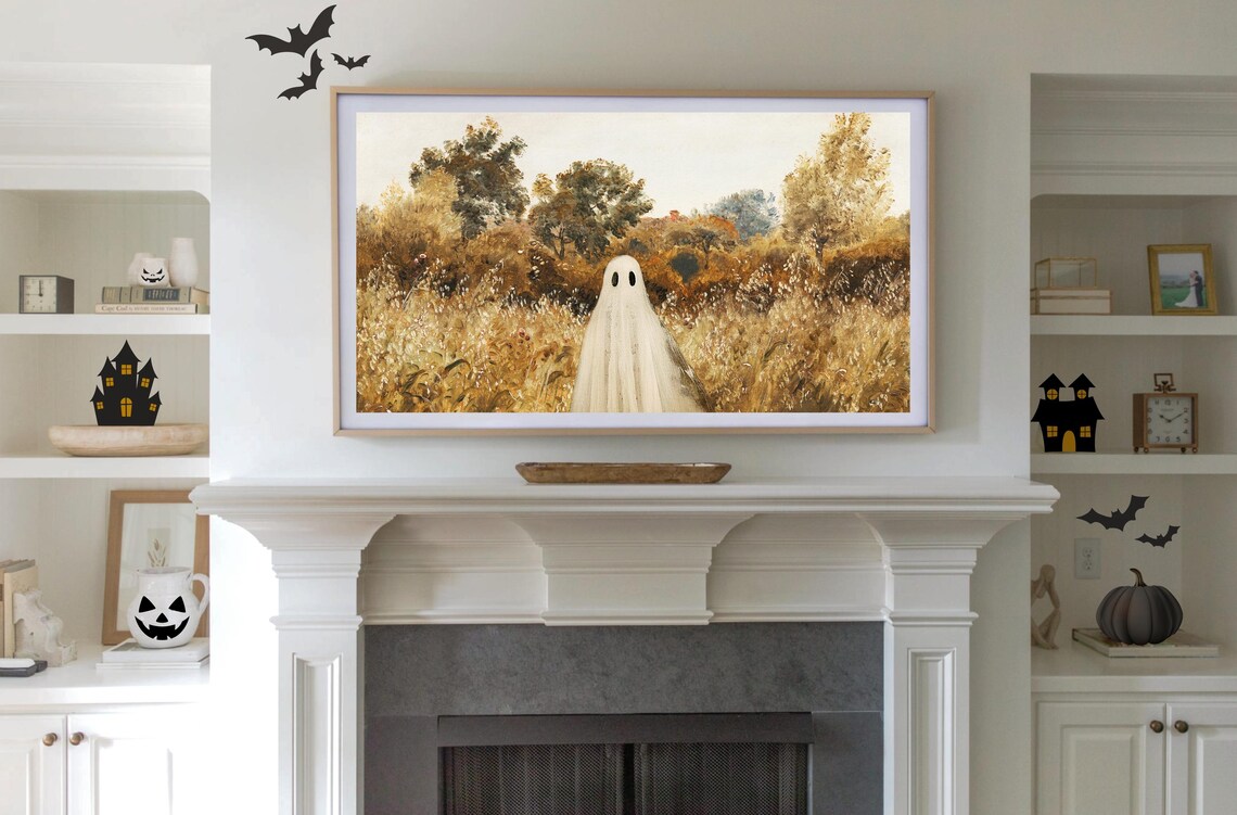 Lone Sheet Ghost In Golden Wheat Field Vintage Autumn Halloween Poster - Image 2
