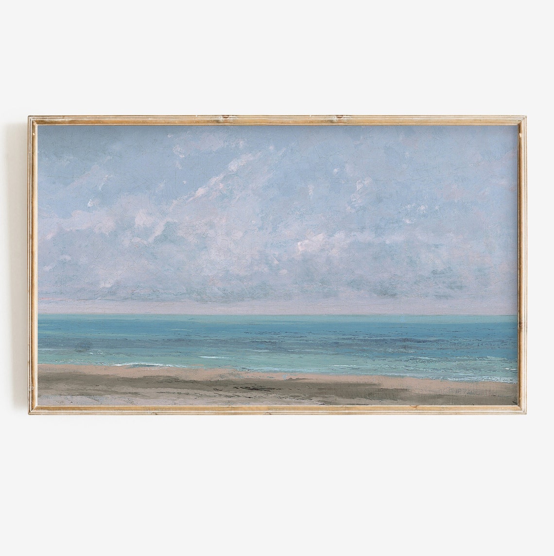 Minimalist Calm Beach Seascape Pale Sand Blue Ocean Tranquil Wall Art