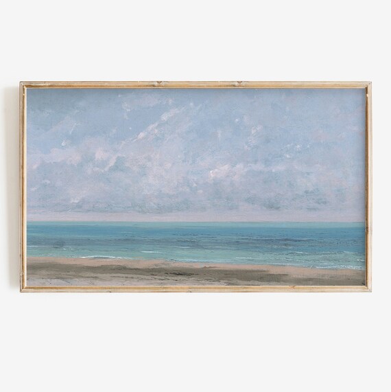 Minimalist Calm Beach Seascape Pale Sand Blue Ocean Tranquil Wall Art