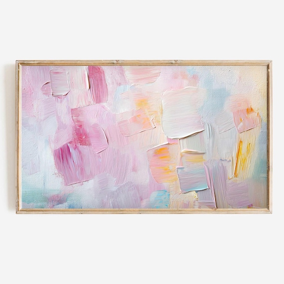 Pastel Pink Blue Impasto Abstract Modern Floral Textured Wall Art