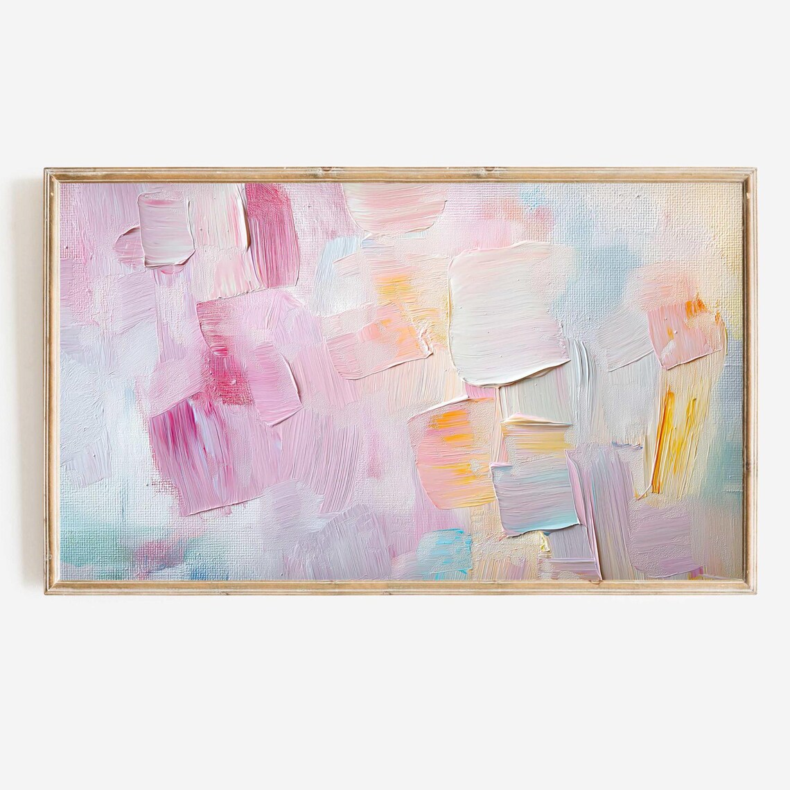 Pastel Pink Blue Impasto Abstract Modern Floral Textured Wall Art