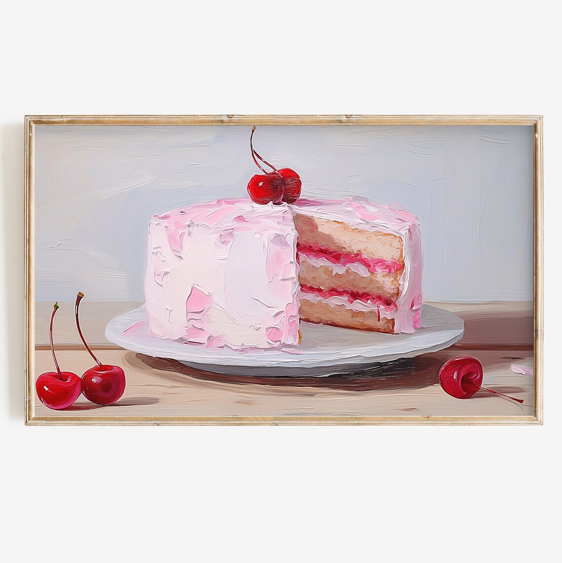 Birthday Cake and Cherries Pink Coquette Art Print