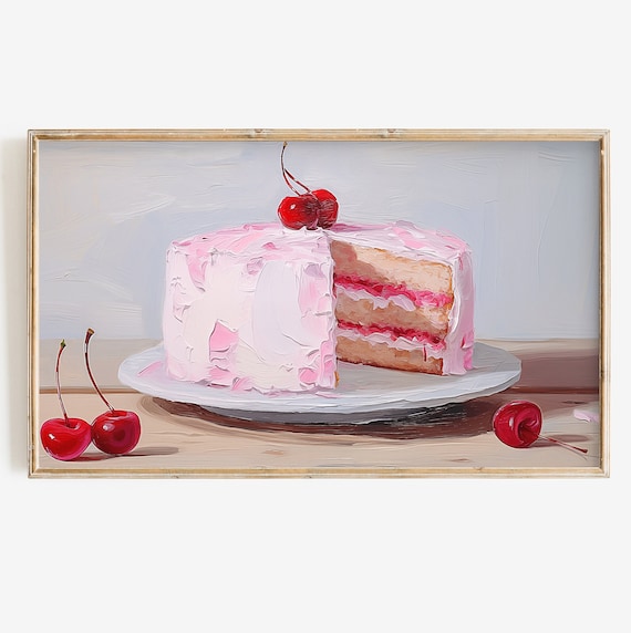 Birthday Cake and Cherries Pink Coquette Art Print