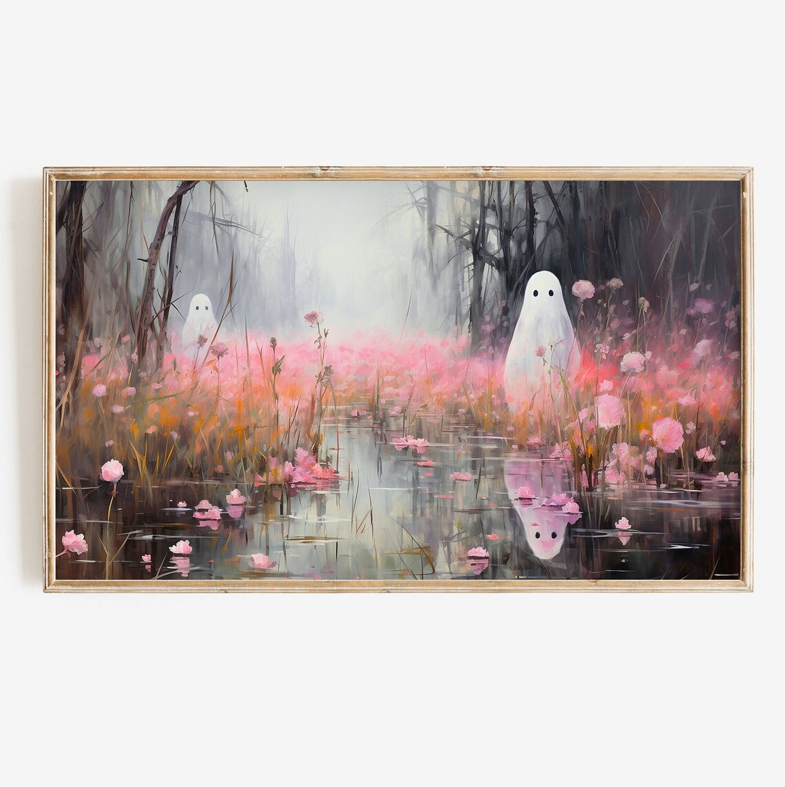 Halloween Ghost Landscape, Cottagecore Boho Art Print