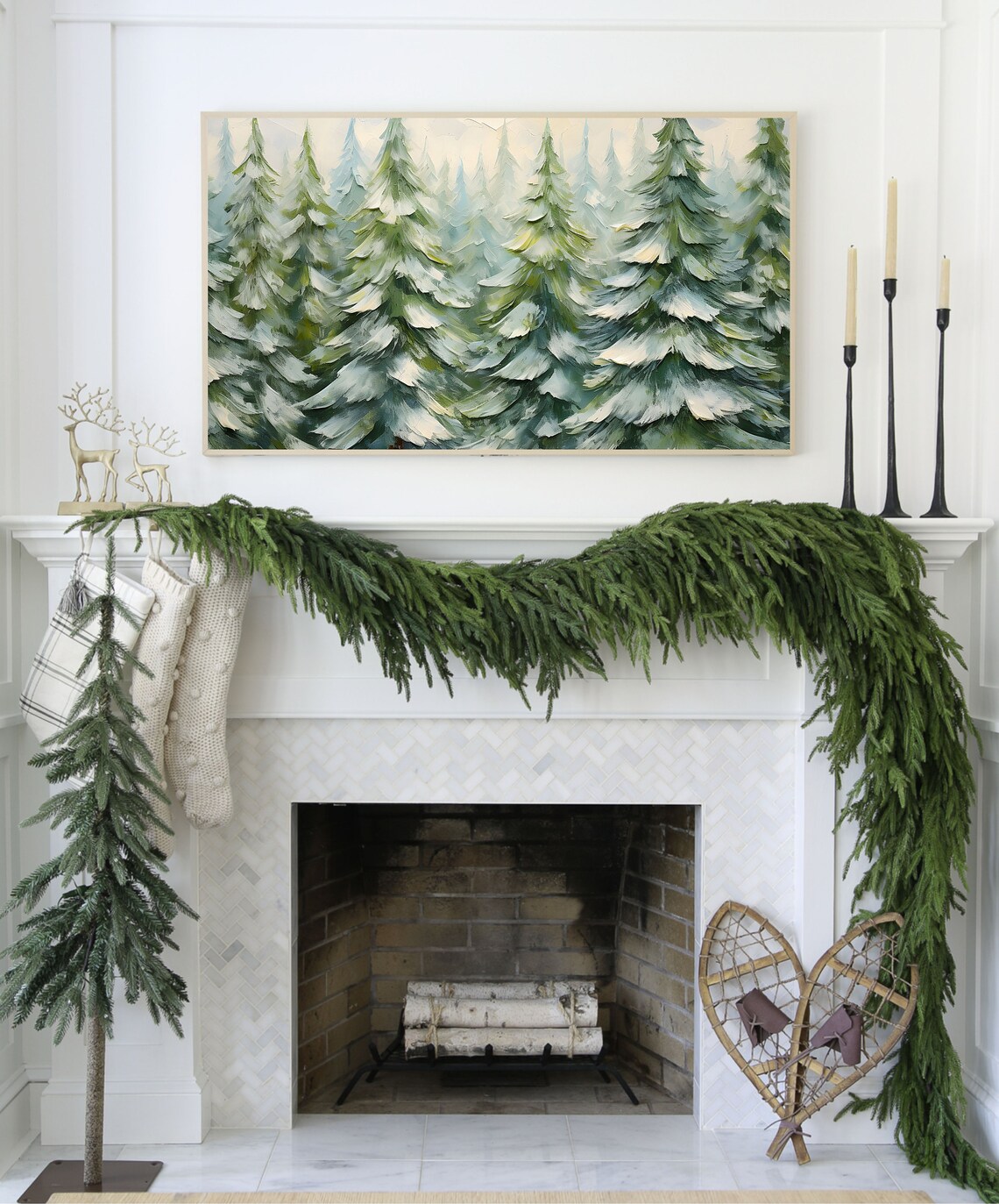 Vintage Christmas Snowy Pine Tree Art Print - Image 3
