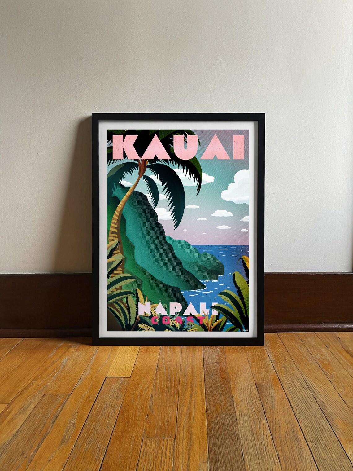 Kauai Hawaii Napali Coast Cliffs Palms Vintage Travel Poster Art