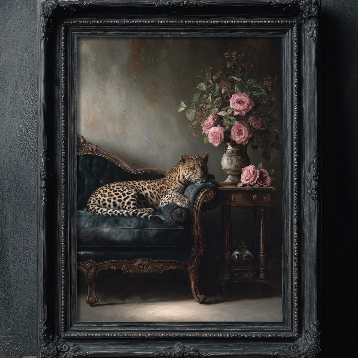 Moody Floral Leopard Art Print, Dark Academia Decor