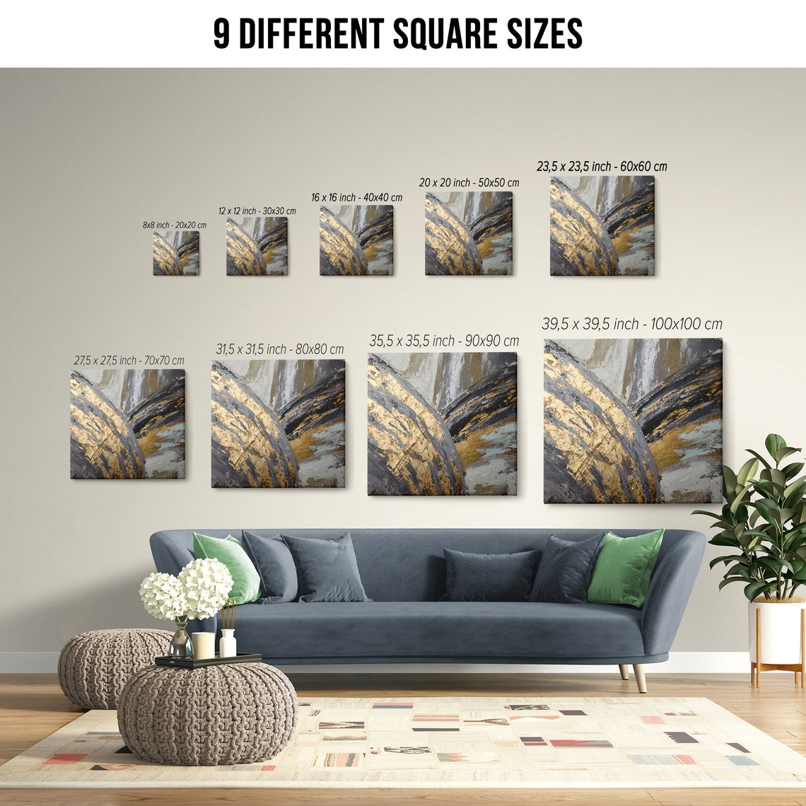 Gold Leaf Grey Black Modern Abstract Brushstrokes Luxury Home Wall Art - Image 2