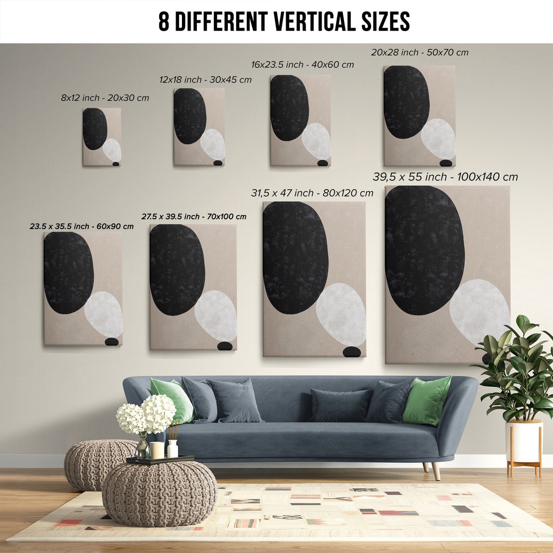 Beige Black Minimalist Oval Shapes Modern Abstract Neutral Wall Art - Image 2