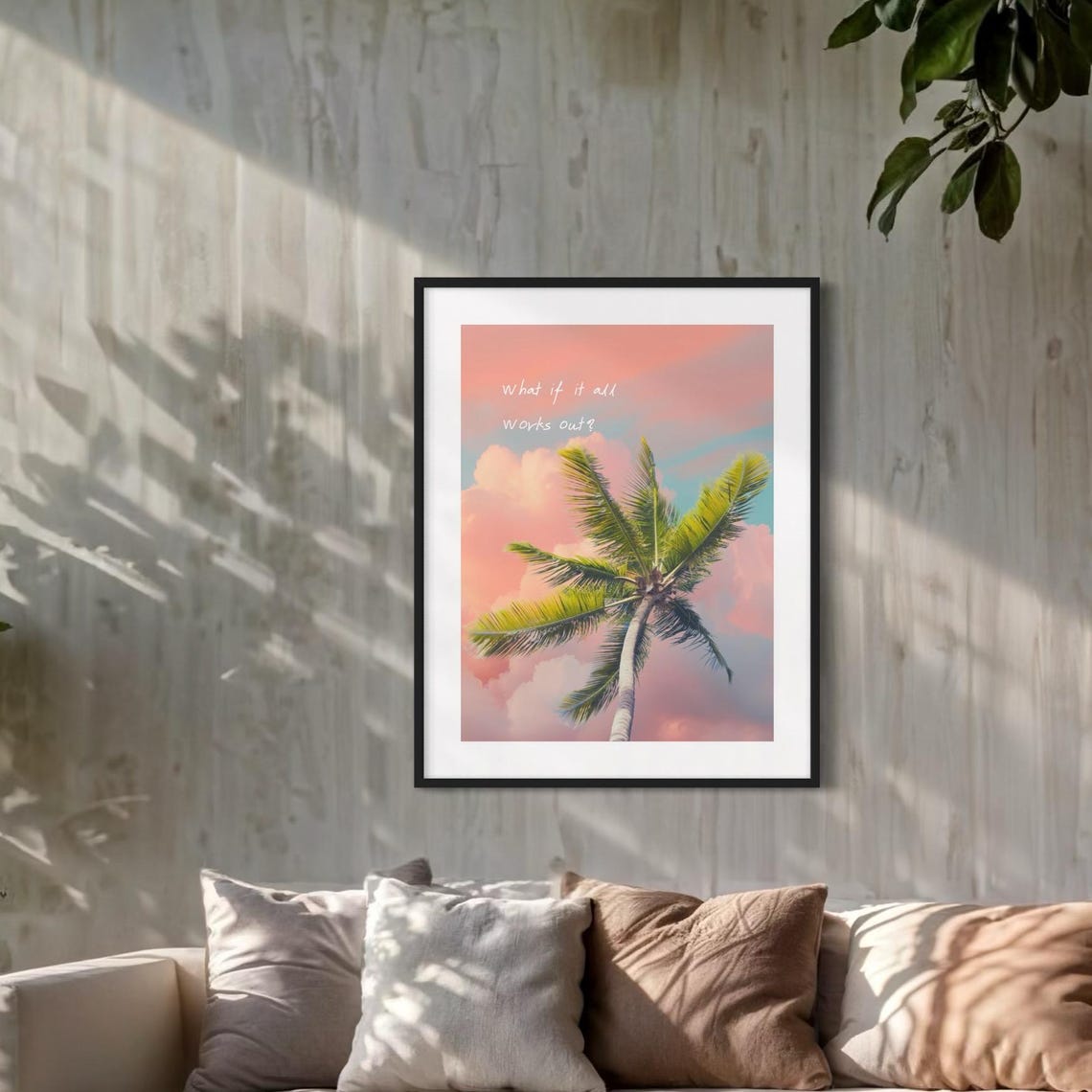 What If It All Works Out Pink Palm Tree Sunset Sky Quote Poster - Image 2