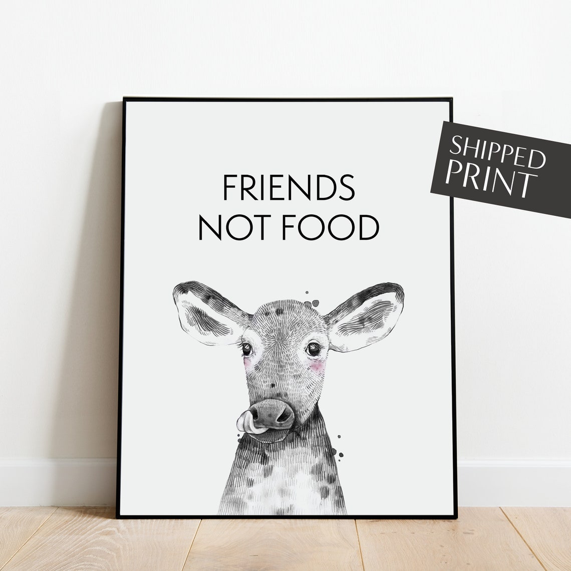 Vegan Poster Friends Not Food Vegan Print Vegan Wall Art Vegan Wall Decor Cow Poster Vegan Art Vegan Decor Cruelty Free Art