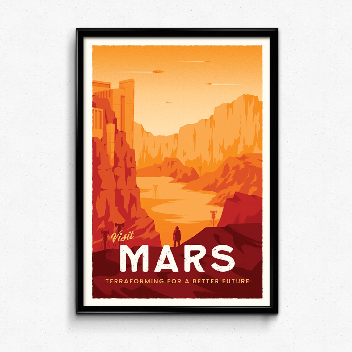 Mars Retro Travel Poster, Sci Fi Space Art Print