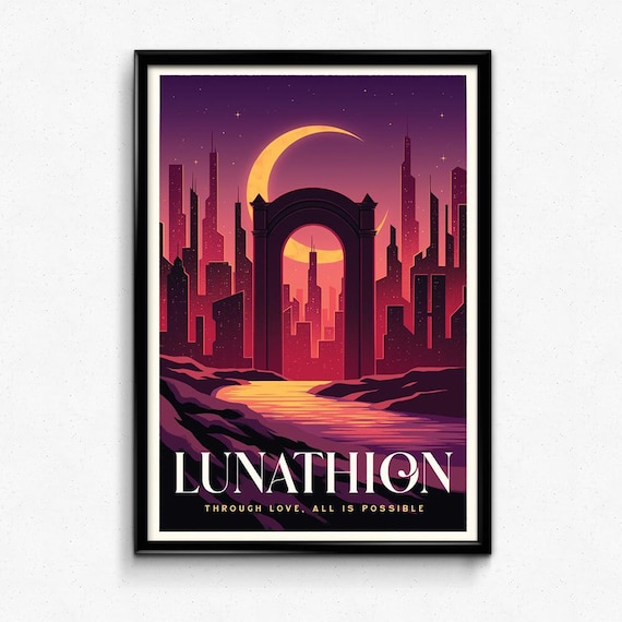 Lunathion Through Love All Is Possible Fantasy City Night Moon Art Poster