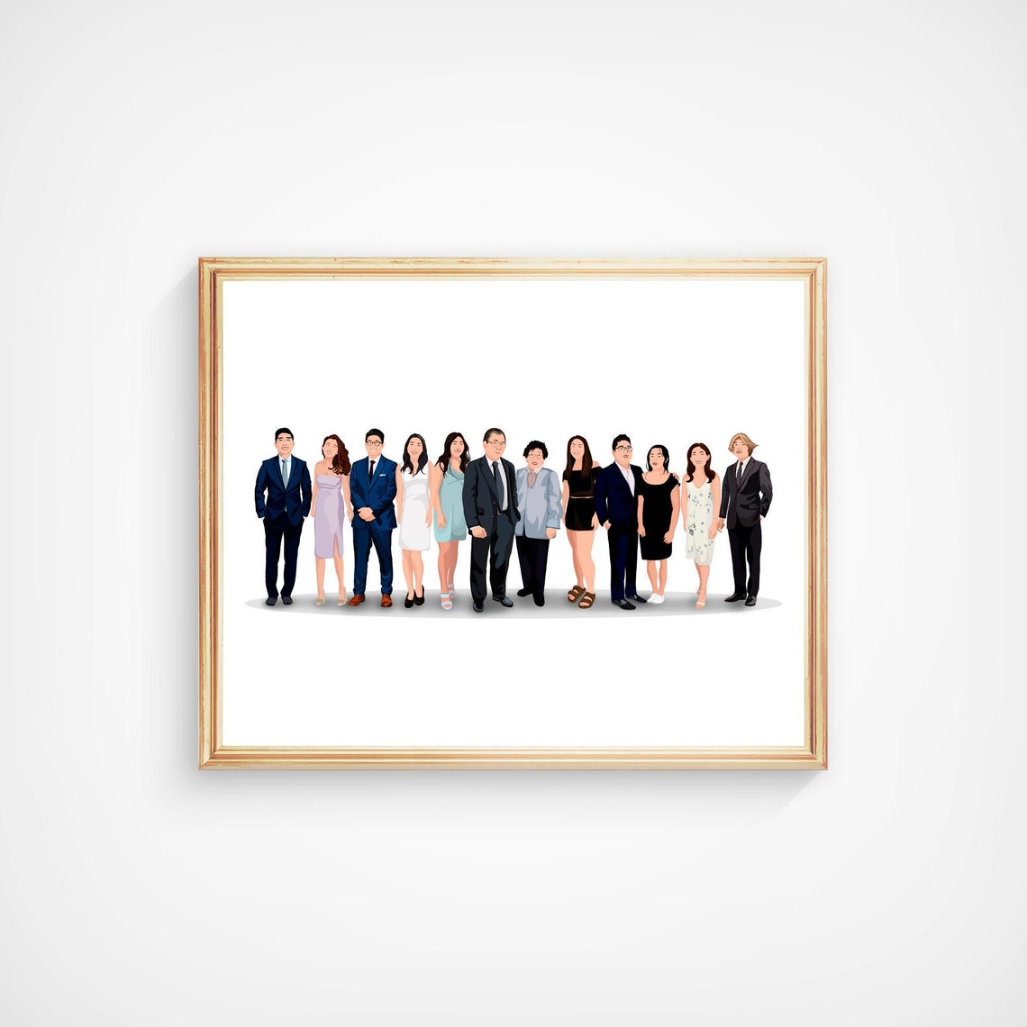 Custom Extended Family Portrait Twelve People Illustration Gift Poster