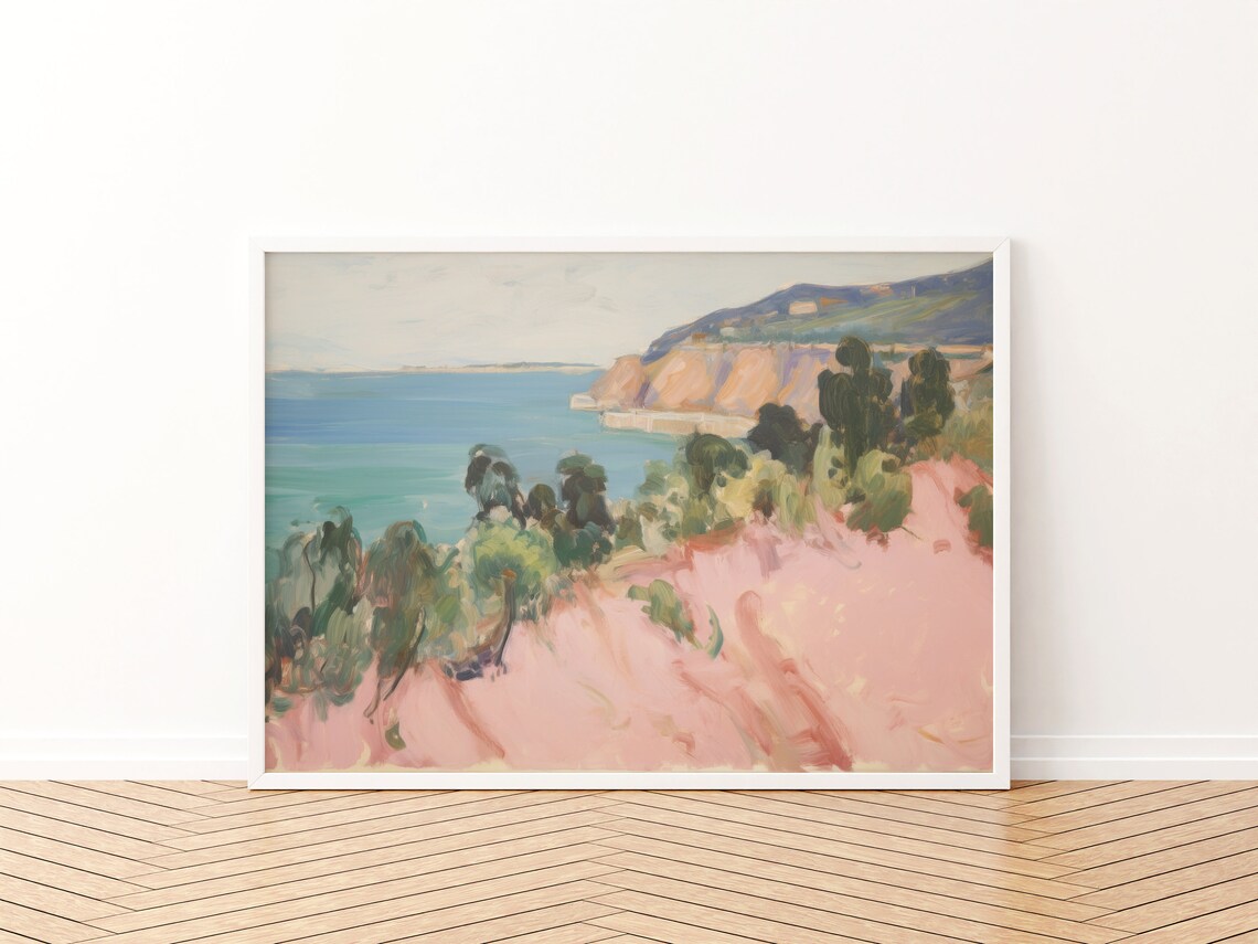 Soft Pink Coastal Landscape, Summer Wall Art Print - Image 3