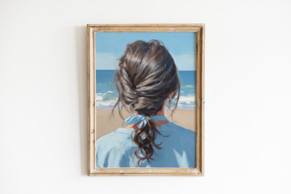 Blue Beach Painting Coastal Apartment Decor Art Print