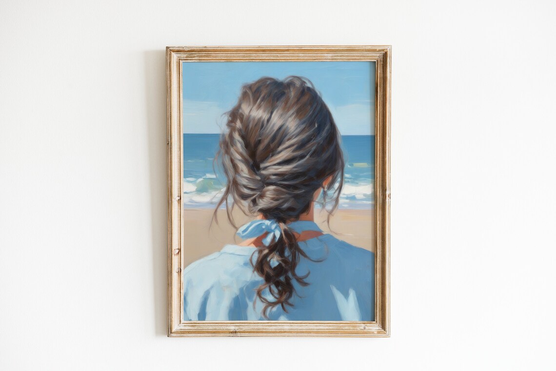 Blue Beach Painting Coastal Apartment Decor Art Print