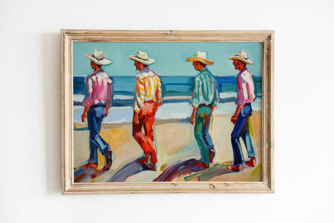 Preppy Western Coastal Cowboy Retro 1970s Print
