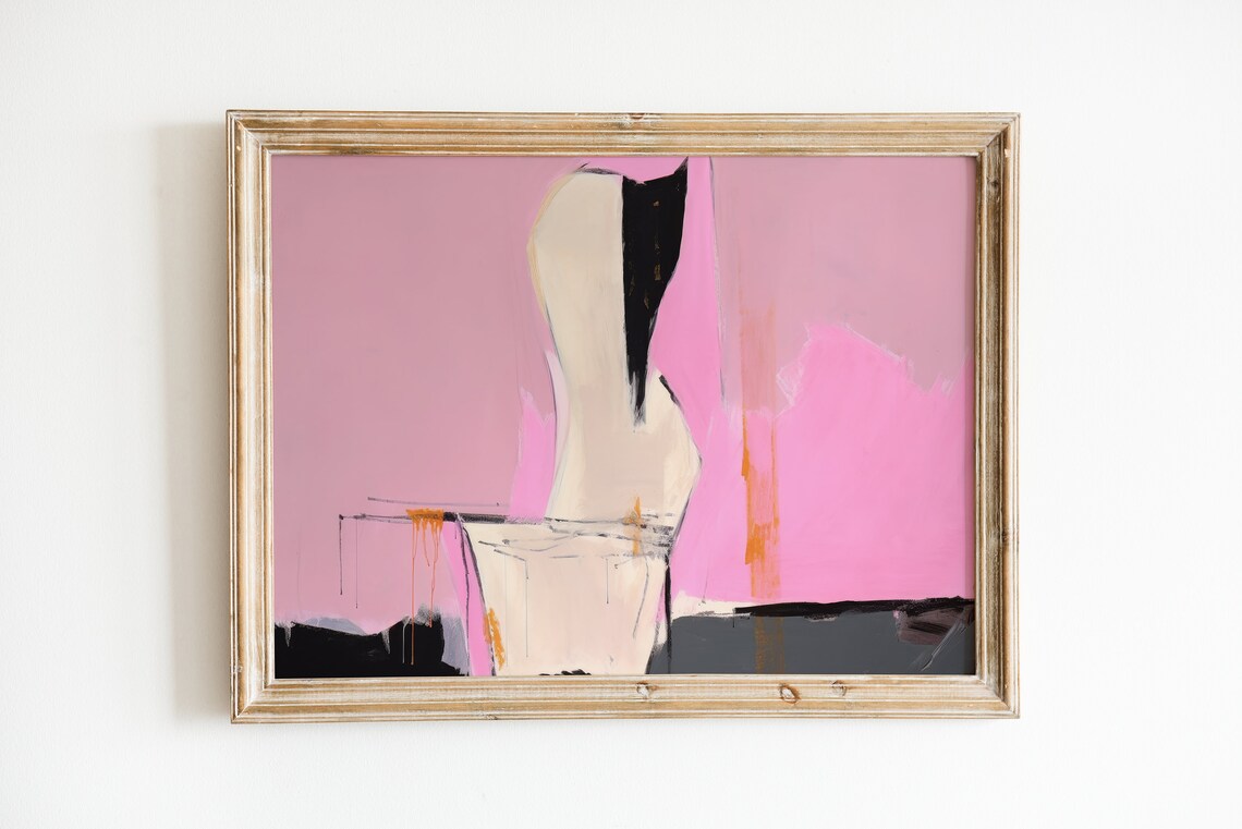 Grunge Abstract Print, Eclectic Pink Bathroom Art