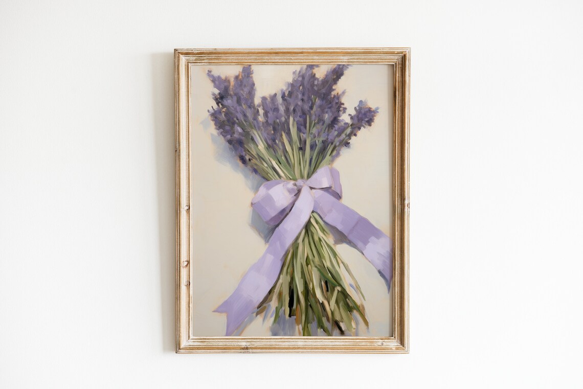 Lavender Bouquet Vintage Purple Bow Art Print