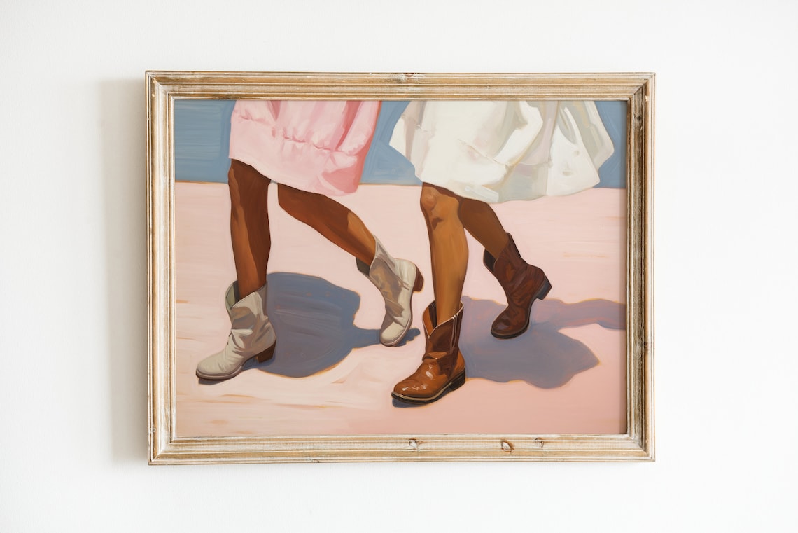 Cowgirl Boot Painting Pink Print, Coastal Cowgirl Art Print