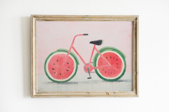 Watermelon Kitchen Art Print, Retro Pink Decor