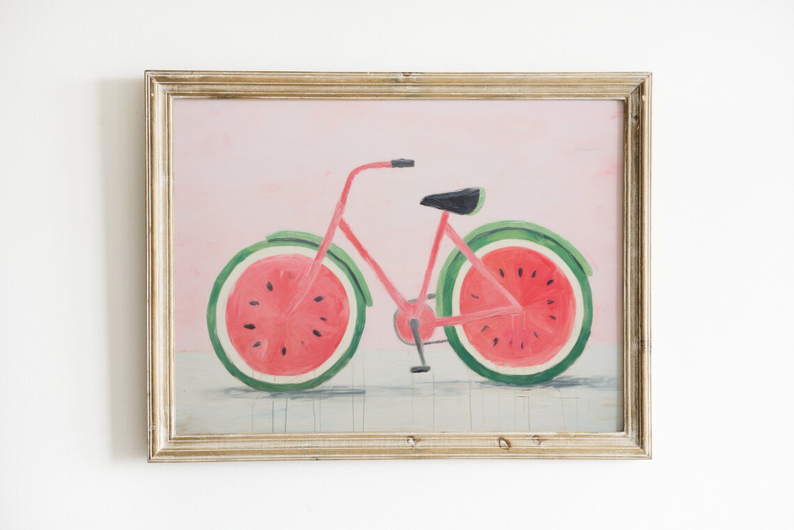 Watermelon Kitchen Art Print, Retro Pink Decor