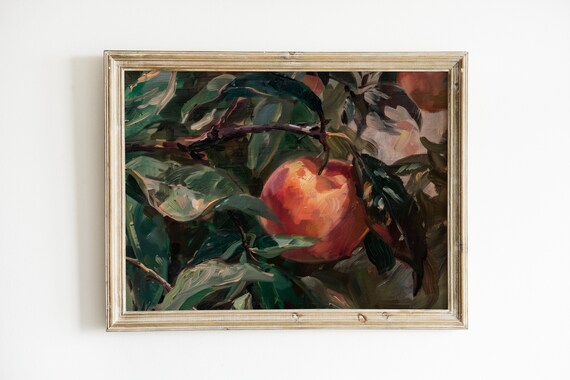 Moody Vintage Fruit Painting Peach Art Print