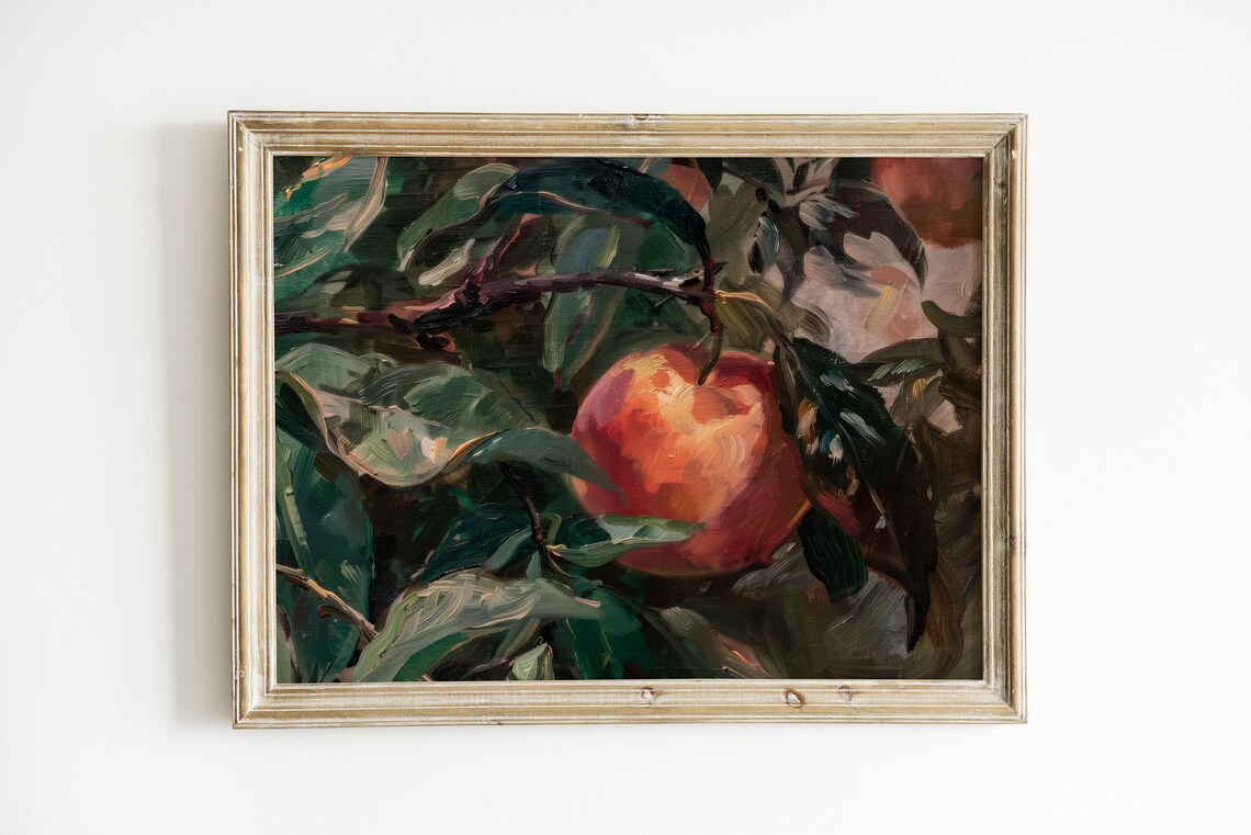 Moody Vintage Fruit Painting Peach Art Print
