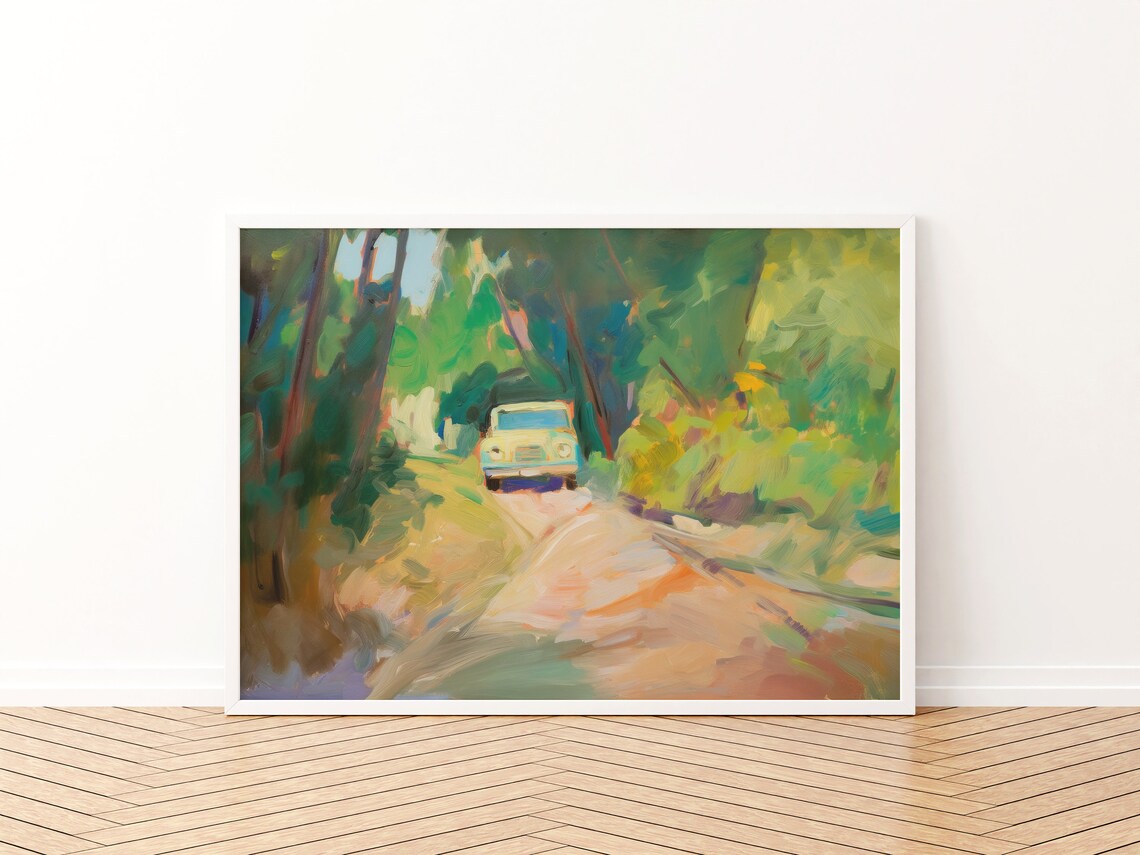 Retro Car Print, Green Summer Lake House Decor - Image 2