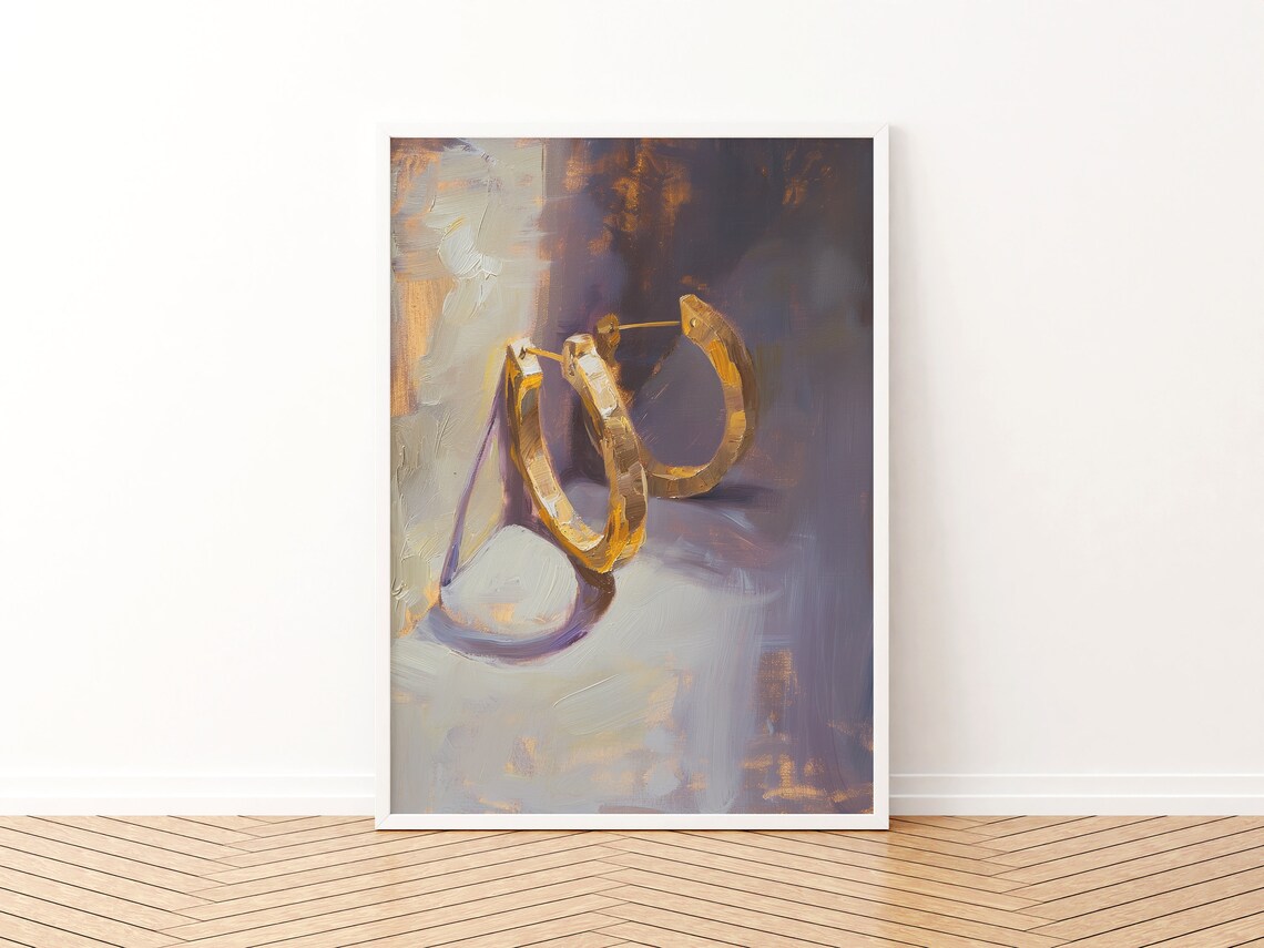 Vintage Bathroom Print, Gold Hoop Earring Art Print - Image 3
