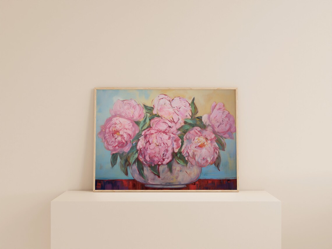 Pink Peony Painting, Vintage Apartment Decor Print - Image 3