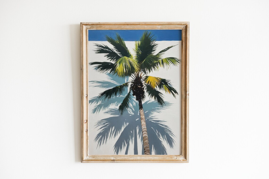 Palm Tree Print, Trendy Coastal Oil Painting