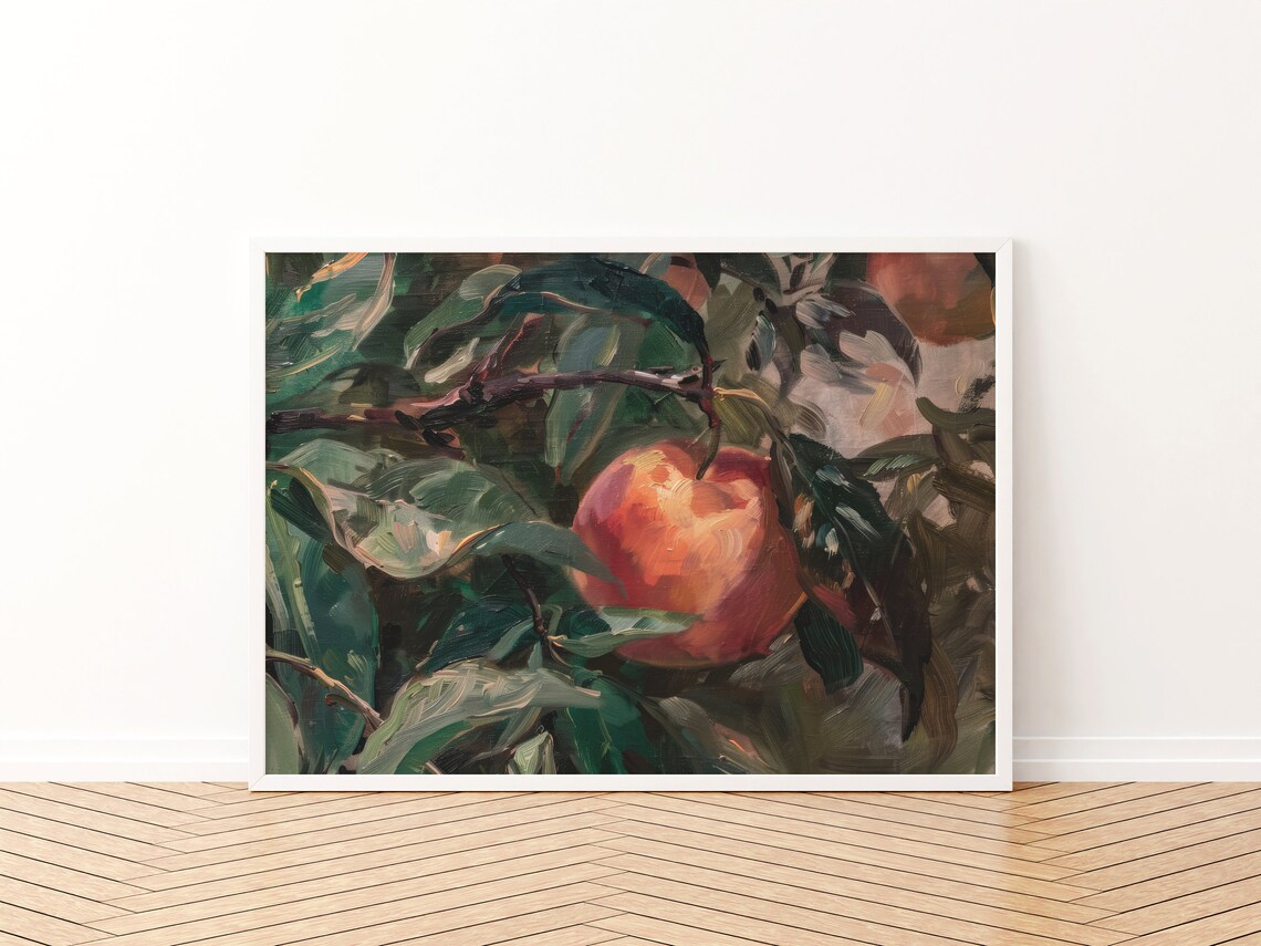 Moody Vintage Fruit Painting Peach Art Print - Image 3