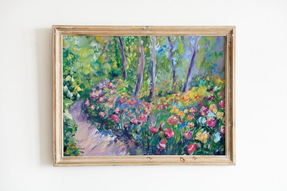 Abstract Rose Garden Art Print, Cottagecore Landscape